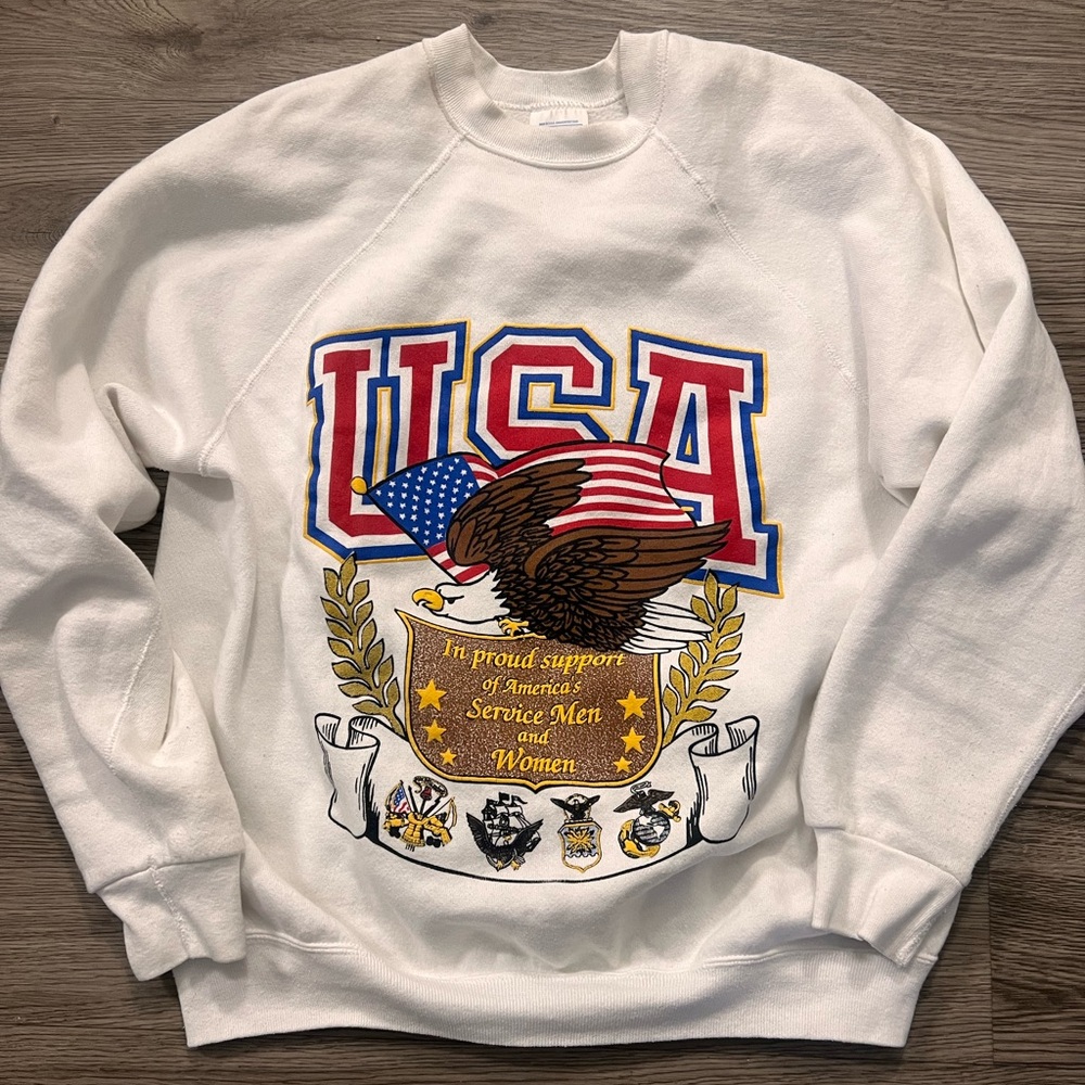 USA Bad Eagle Vintage White Sweater